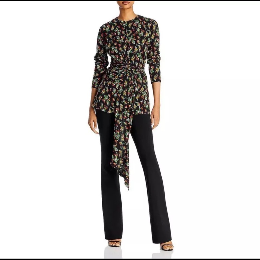 Lafayette 148 New York Metallic Ruched Shirt Blouse Top Black Multi Size 2